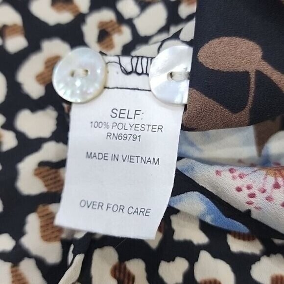 Figueroa & Flower Top Brown Cheetah & Floral long sleeve button down Women's PL - Picture 6 of 7